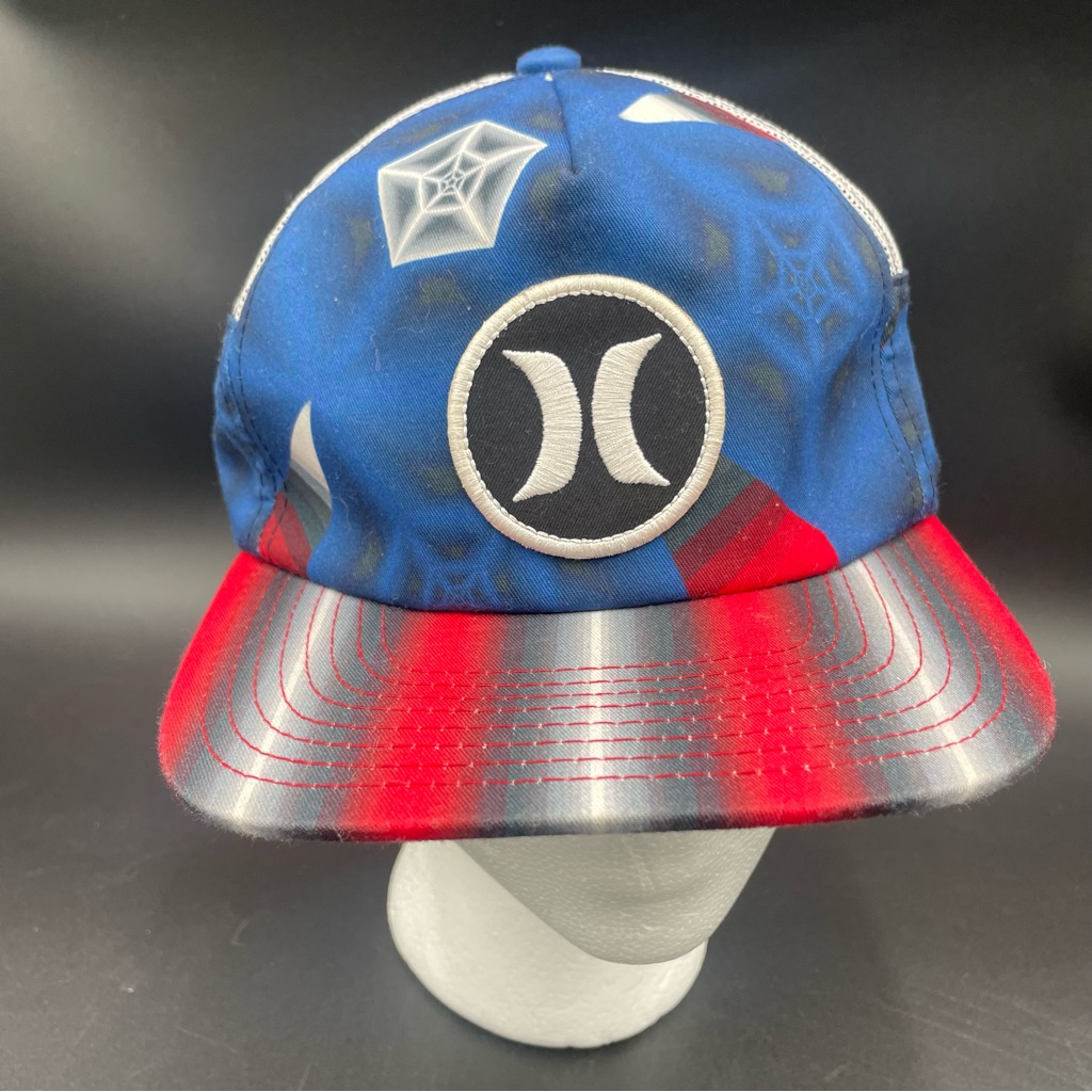 Hurley Snapback Trucker Hat Red Blue Web Graphic Mesh Cap Yupoong